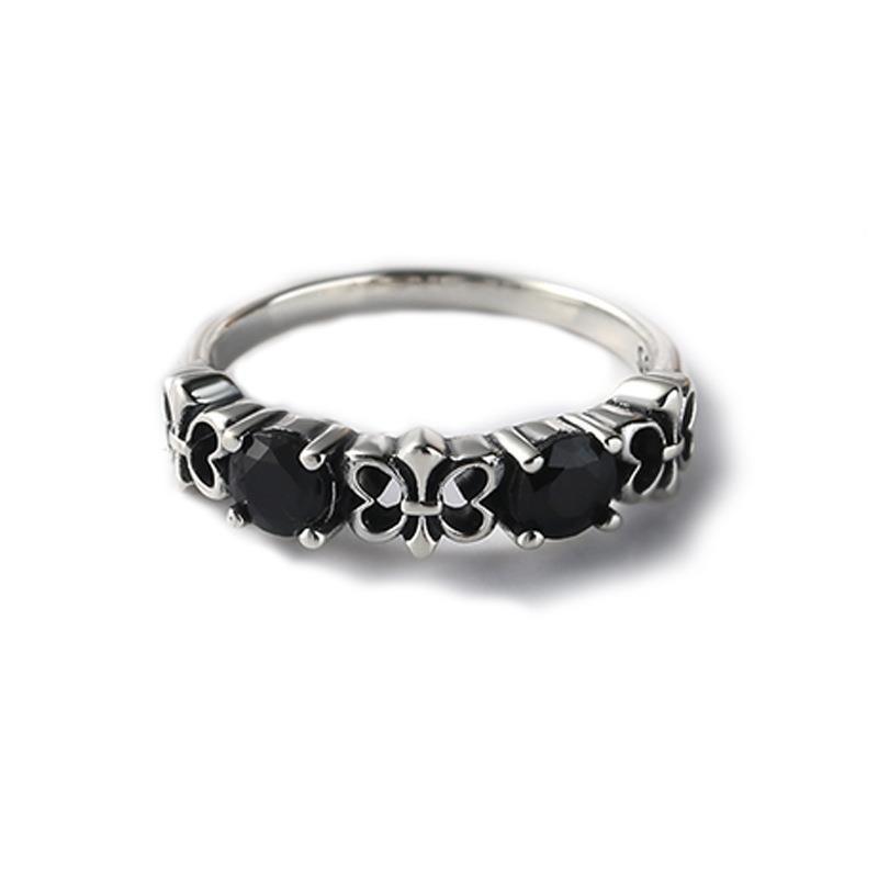 Adjustable Black Obsidian Ring Men Women Vintage Geometric Crown Design Silver-Plated Copper Jewelry Gift