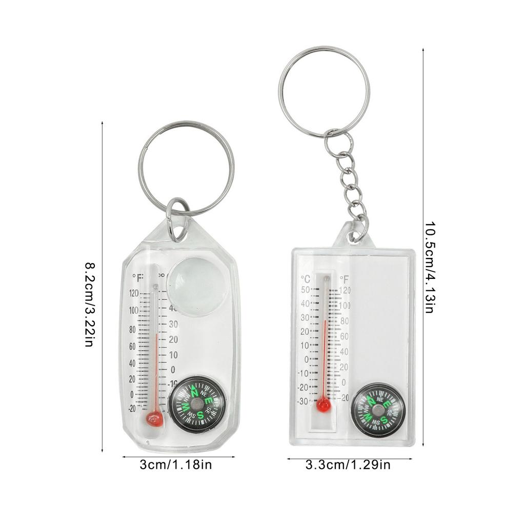 Portable Small Keychain Thermometer Compass Outdoor Mountaineering Buckle Compass Pointer for Wilderness Exploration