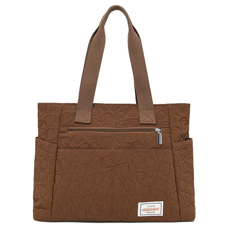 

Большая вместительная сумка-тоут женская нейлоновая водонепроницаемая сумка на плечо сумка с ромбом и сердечком сумка для компьютера коричневый