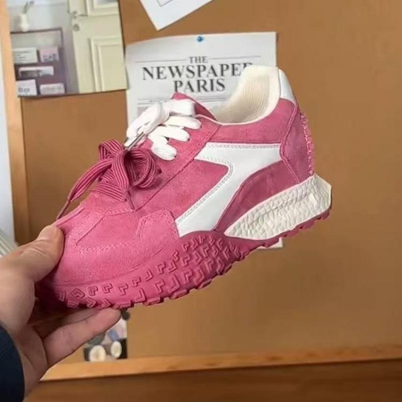 Real soft leather 7CM inner height increase German training shoes women's shoes platform spring and summer small retro casual sports shoes dad