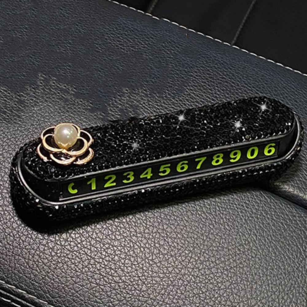 Rhinestone Car Temporary Parking Sign Luminescent Stop Sign Card Plate  Car Decoration