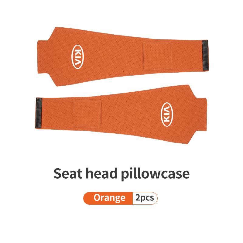 AAAFR1 Car Logo Headrest Cover Suede Perforated Breathable Head Pillowcase Pads For KIA Cerato Proceed Venga Stonic Picanto Sorento