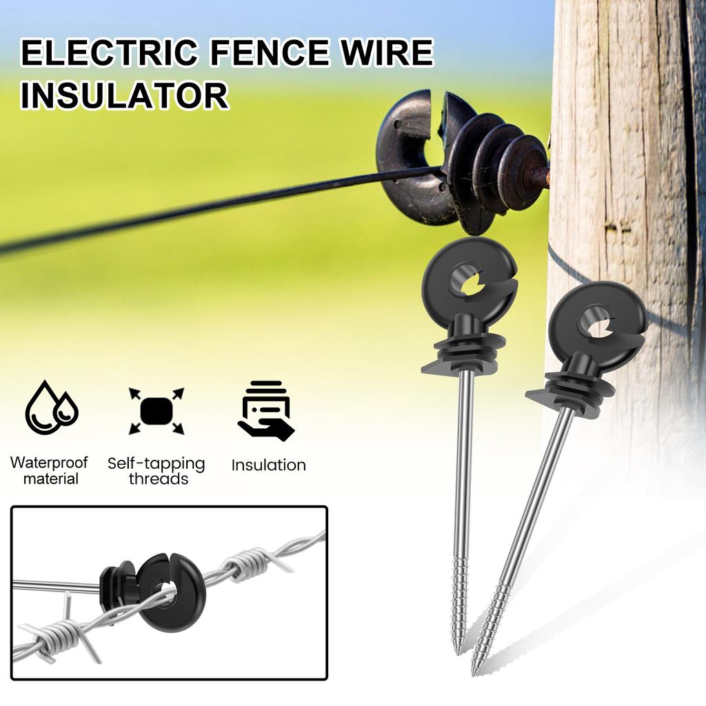 50pcs Electric Fence Insulators Screw Wood Post Electric Fence Insulator Self Tapping Screw for Meadow Farm Animals