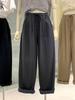Plus Size Women's High Waist Wide Leg Pants - Spring Loose Fit with Elastic Lace-up Waist
