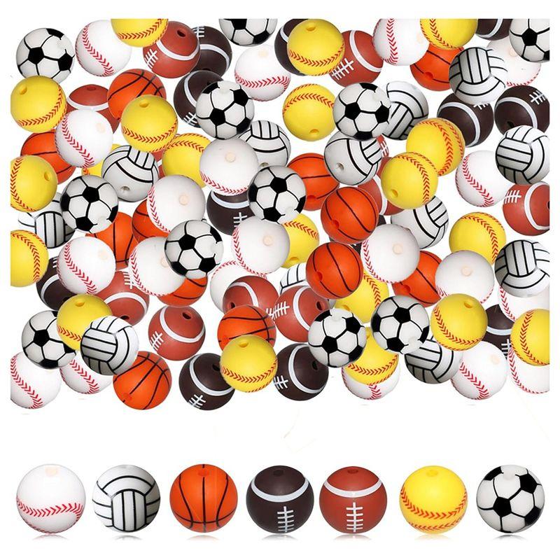 A84X-100 Pcs Silicone Sports Beads 15Mm For DIY Keychains, Necklaces - Safe, Multifunctional Craft Beads