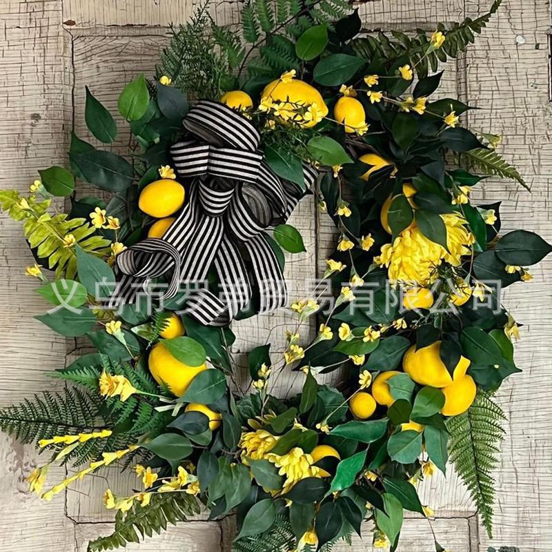 Artificial Lemon Peony Wreath Wall Hanging Decor Door Home Festival Party Decoration