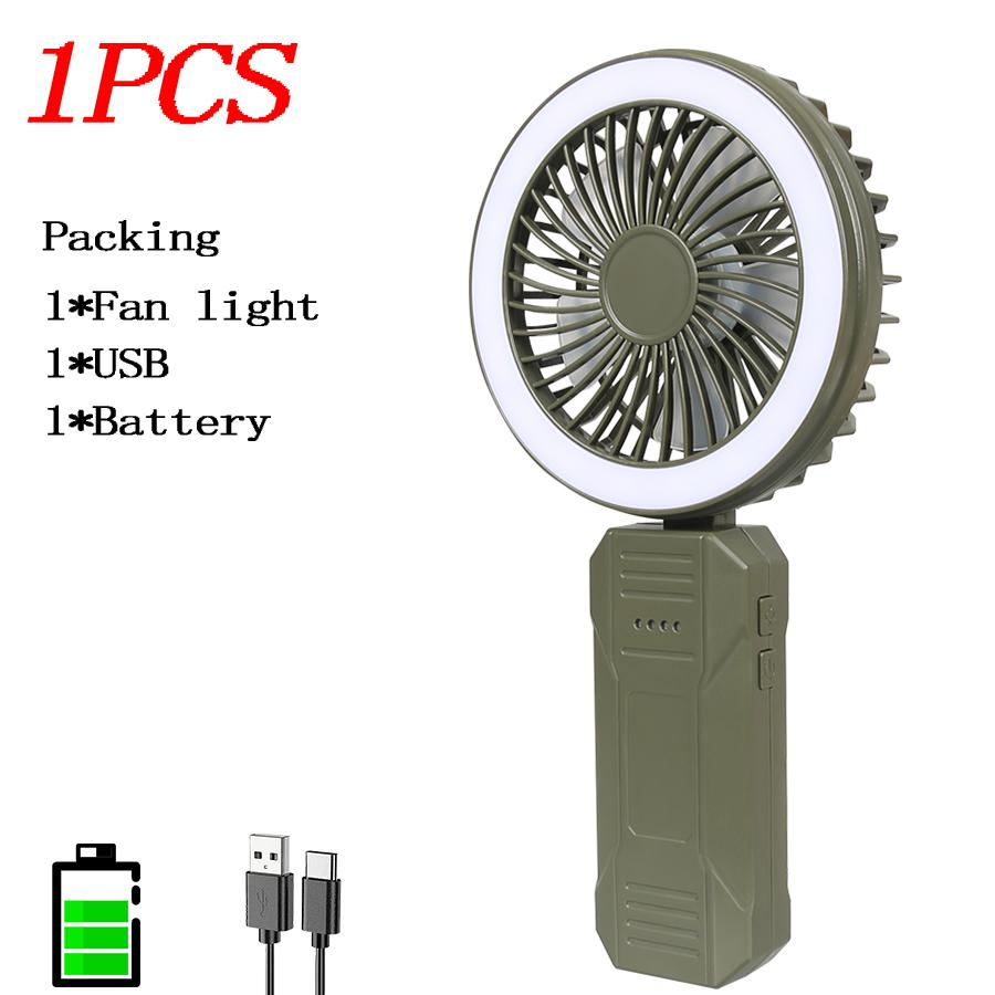 

Camping 4000mAh Portable Fan Light Rechargeable Hand Held Fan Small Pocket Fan 4 Speeds with Hook Base Desk Fan Lamp Foldable