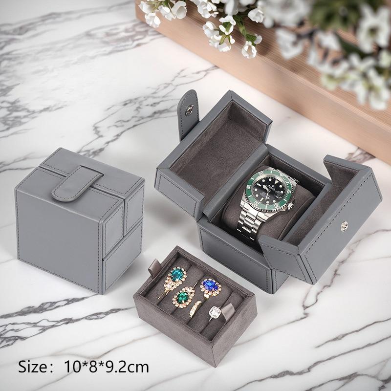 

Leather Luxury Watch Collection Box Single Wrist Watch Display Cases Rings Watch Storage Case Travel Portable Watches Boxes серый