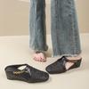 Summer Heightened Woven Hollow Wedge Slippers New Square Toe Metal Chain Lightweight Breathable Slip-on Slippers