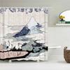 Rideau de douche imprimé Mont Fuji 3D et fleurs style japonais avec crochets Paysage naturel Décoration de maison Rideaux de salle de bain