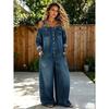 Loose Fit Bodycon Romper for Women Summer Denim Suspender Jumpsuit Long Sleeve Off Shoulder Overalls with Adjustable Straps