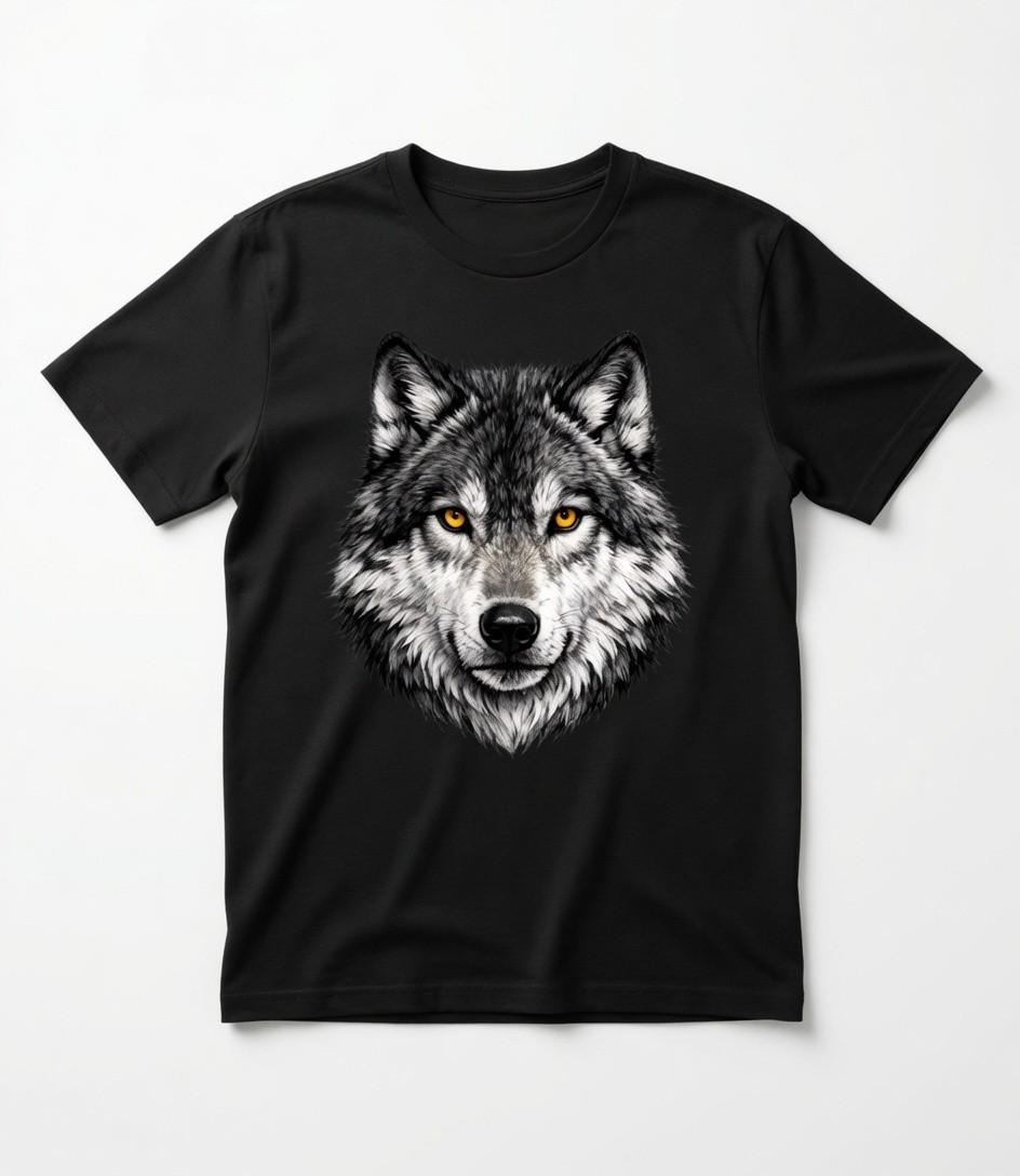 Realistic Wolf Head Yellow Eyes Wild Animal Double Sided Tee S