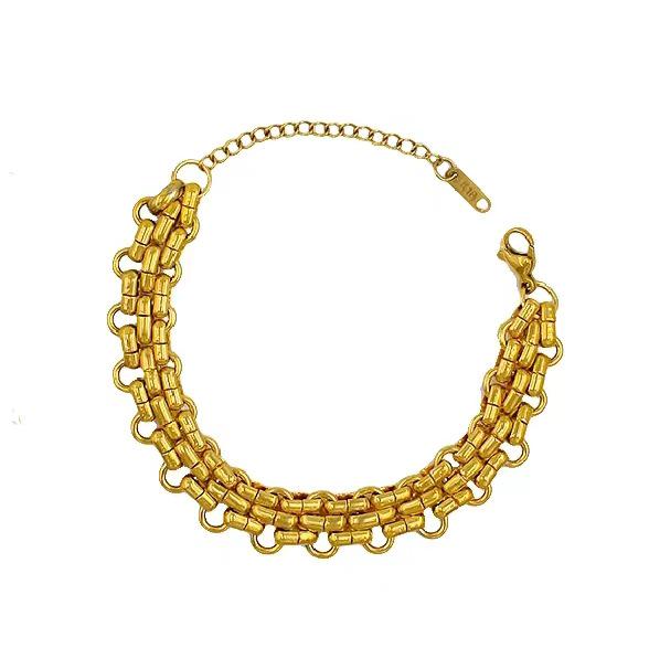 18K Goldplattierter Titanstahl Geflochtene Halskette Armband - Damen Cross-border Hip Hop Schlüsselbein Kette mit Vakuum Farbhaltigkeit