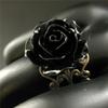 Temperament Retro Black Resin Stereo Rose Flowers Gold Color Hollowed-out Opening Rings for Women Men Gothic Jewelry Accessory