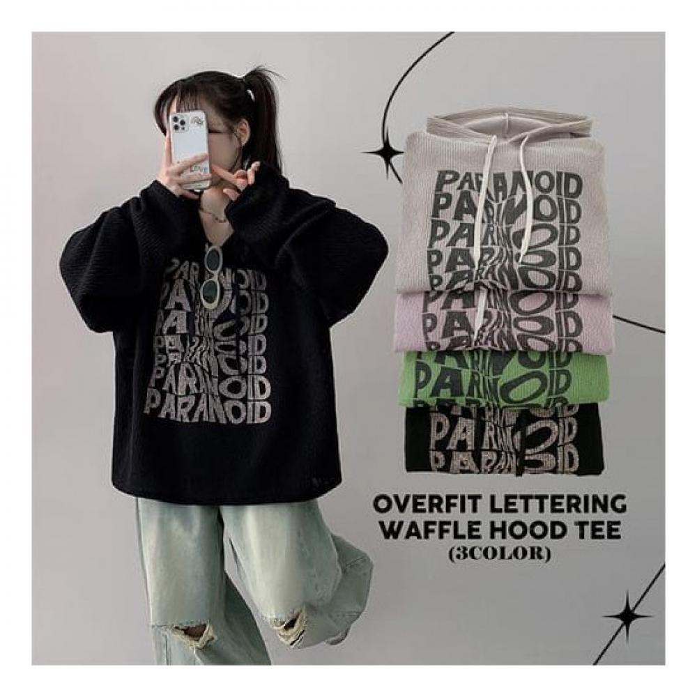 The Pink Oversized Lettering Waffle Hoodie 4 Colors