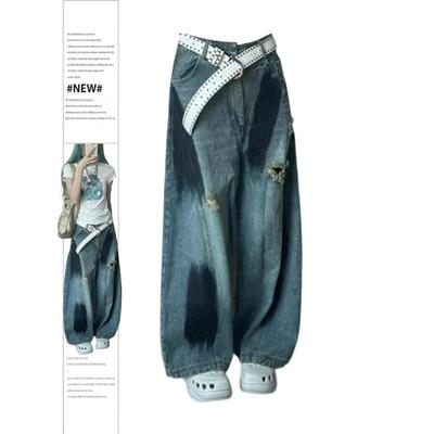 Damskie dżinsy Y2k z dziurami, spodnie dżinsowe w stylu Harajuku Y2k spodnie jeansowe oversize Vintage, estetyczne, japońskie, styl lat 2000. tandetne ubrania
