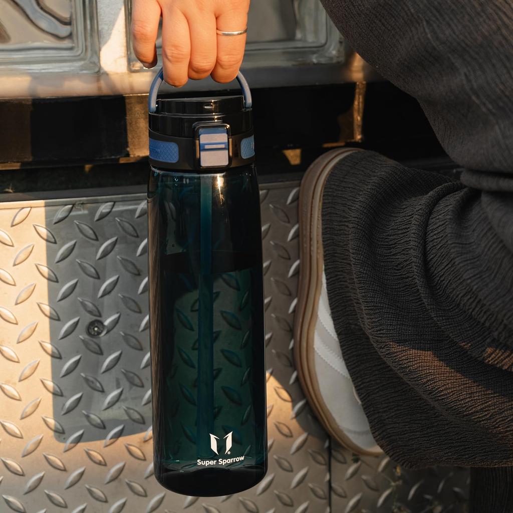 Super Sparrow Water Bottle - 1L - Made with American-made Tritan BPA-Free Straw - Suitable for Sports, School, Baseball, Outdoor Activities, Camping,