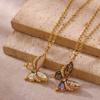 Stainless Steel Luxury Colored Shell Zircon Butterfly Pendant Exquisite Necklace For Women New Fashion Neck Chain Jewelry Gift