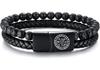 Men's Double Layer Leather Bracelet with Tiger Eye Stones