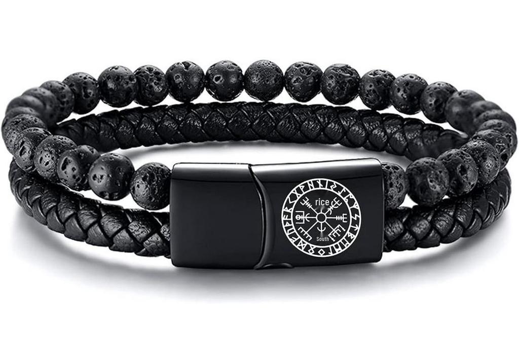 Men's Double Layer Leather Bracelet with Tiger Eye Stones
