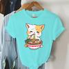 Tshirt Print Lovely Cat Ramen Cute Graphic Tee Casual Shirt Women Oversized Loose Fashion Trend Tshirt Cat Ramen Summer Shirt