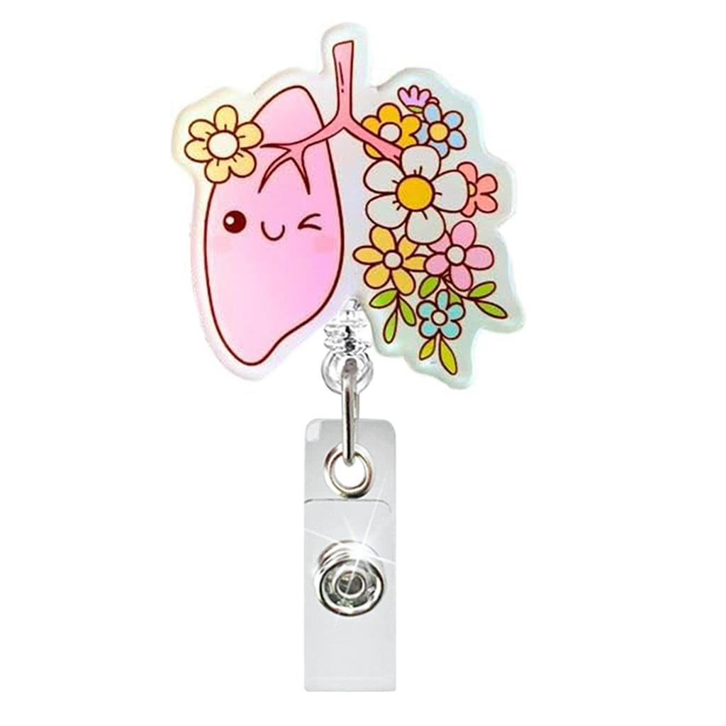 Medical Acrylic Glitter Pill Heart Lung  ID Badge Holder Retractable Badge Reel Rotatable Crocodile Clip for Doctor Nurse
