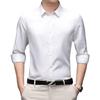 Men's Solid Color Iron-Free Stretch Korean Style Slim Fit Long Sleeve Business Casual Shirt - White