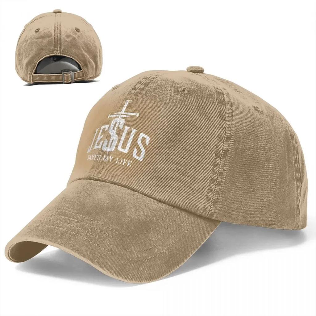 Jesus Saved My Life Christian Baseball Cap Distressed Print Adjustable Casual Sun Protection Hat