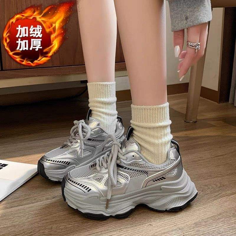 Winter dad shoes women's shoes 2025 new velvet autumn and winter cotton shoes thick-soled heightening casual sports shoes