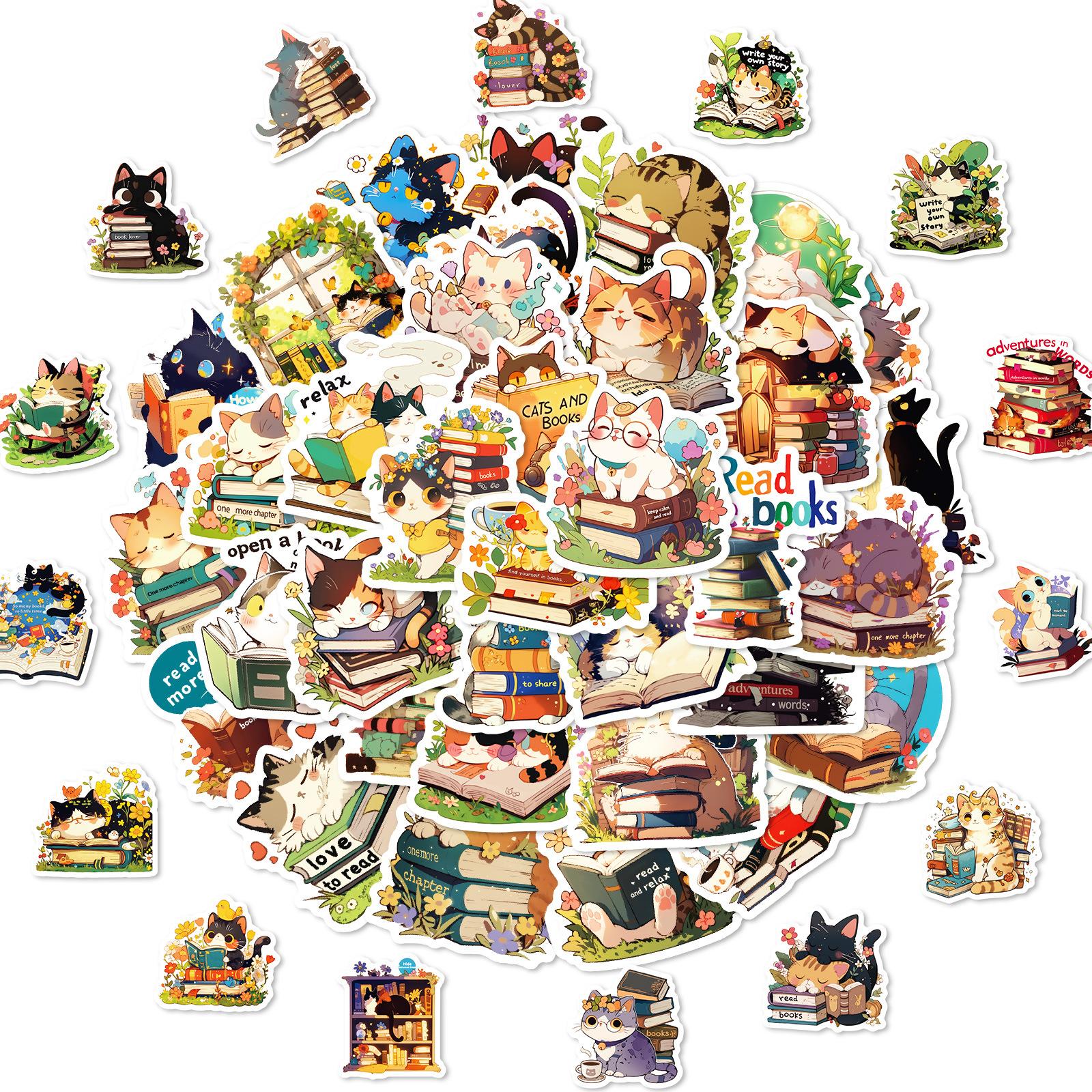 50 cartoon cat stickers for reading books, graffiti stickers for decorating guitars, laptops, suitcases, DIY Halloween Christmas