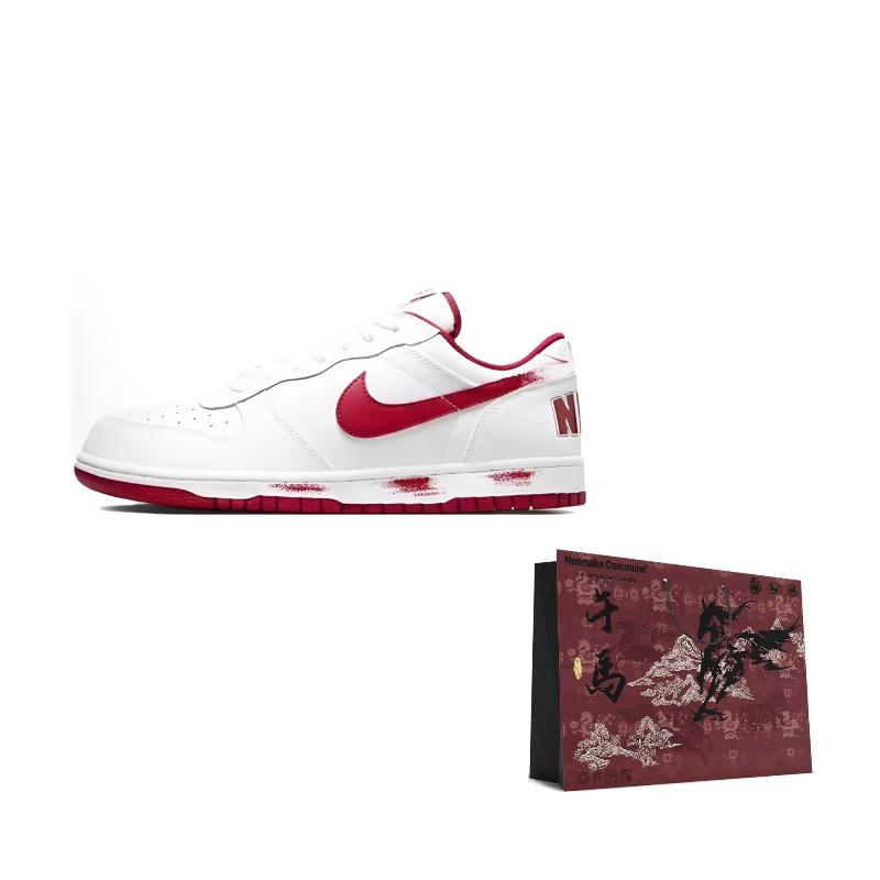 Nike Big Artificial Leather Cushioning Abrasion Resistant Slip Resistant Low Top Skateboard Shoes Men's White Red 355152-150