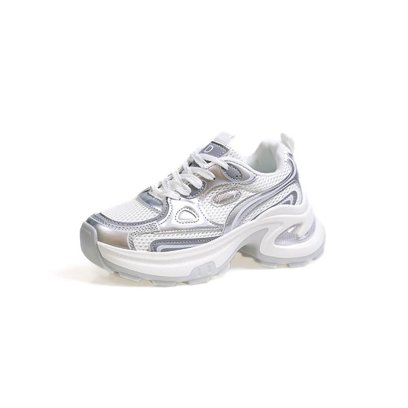 European station 2025 thick-soled silver dad shoes women's summer new breathable mesh fashion height-increasing casual sports shoes