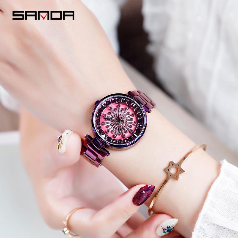 SANDA Luxus Damen Armbanduhren Mode Elegante Damenuhr Edelstahl Wasserdicht Weibliche Sternenhimmel Armbanduhr Damengeschenk