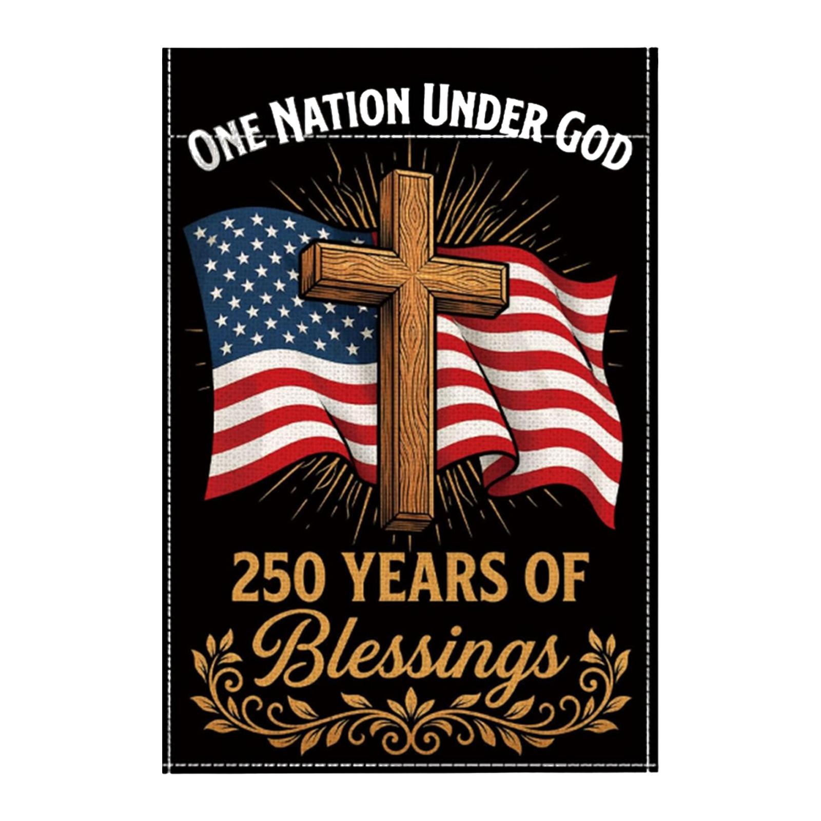 Double Sided Independence Day Cross Garden Flag with American Flag Print for Outdoor Yard Decoration One Size