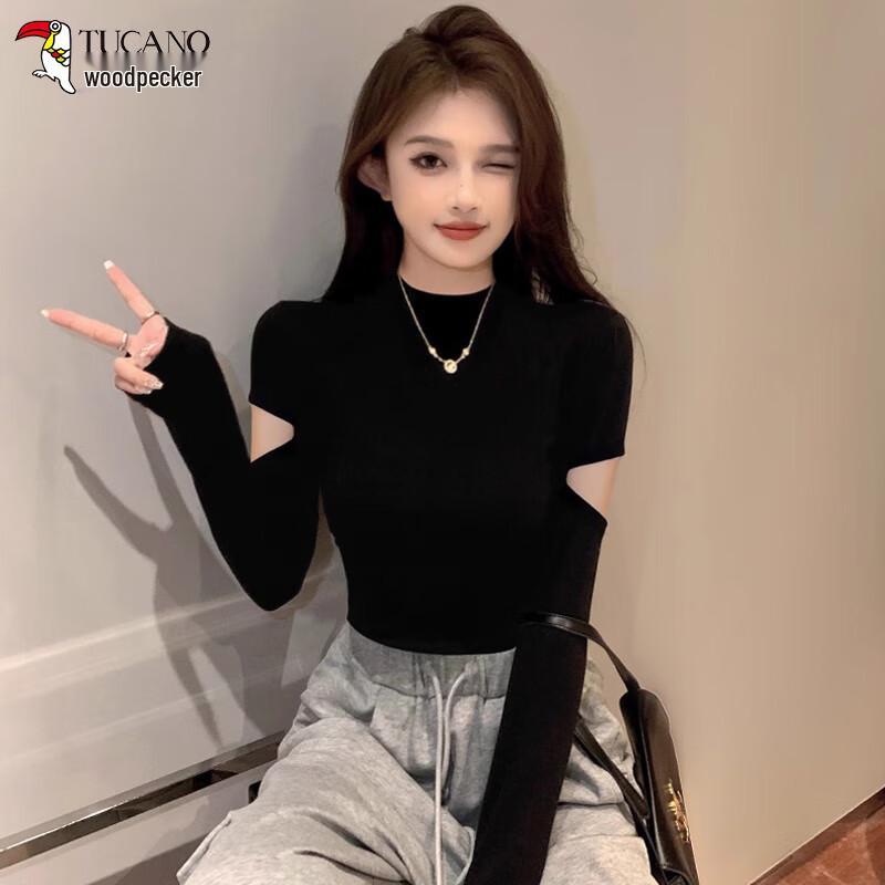 Women's Slim-Fit Hollow Knit Turtleneck Long Sleeve Top