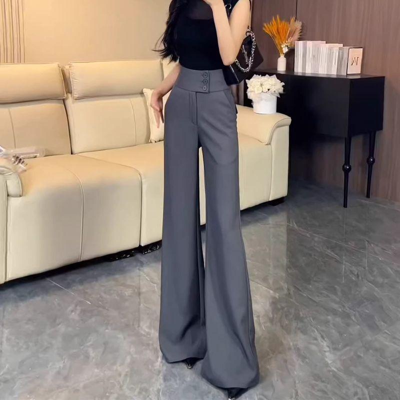 High-End Black Flared Suit Pants for Women, Summer 2026 New Style, Elegant High-Waisted, Slimming, Drapey, Floor-Length Bell-Bottom Pants