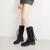 Medium tube retro hand-woven fringed thick-heeled knight boots wasteland wind pleated piled boots autumn and winter thin short boots