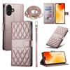 For iPhone 17 Case Rhombus Stitching Wallet Stand Leather Phone Cover with Long/Short Strap