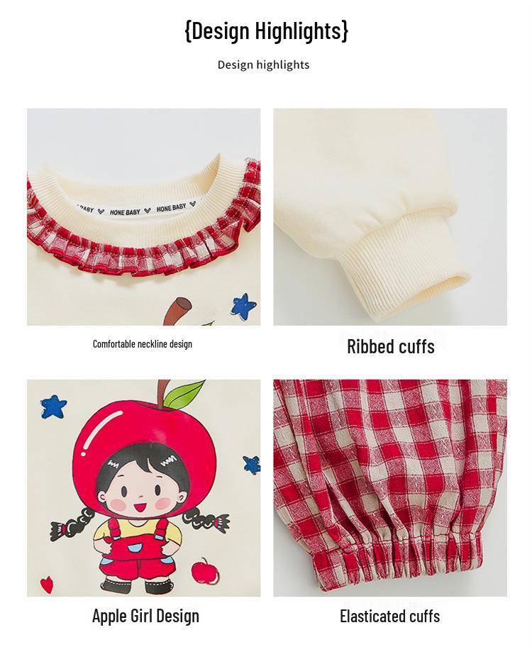 Girls' Plaid Pants Set - Spring/Autumn 2025 Collection - Trendy Apple Design Outfit