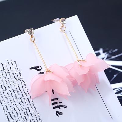 1Pair Drop Earrings Flower Petals Pendant Ear Decoration Alloy Women Long Dangle Earrings for Birthday Party