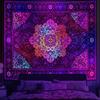 Floral Mandala UV Blacklight Tapestry Wall Hanging for Living Room Bedroom Yoga Tea Room Wall Art Mystic Boho Home Decor
