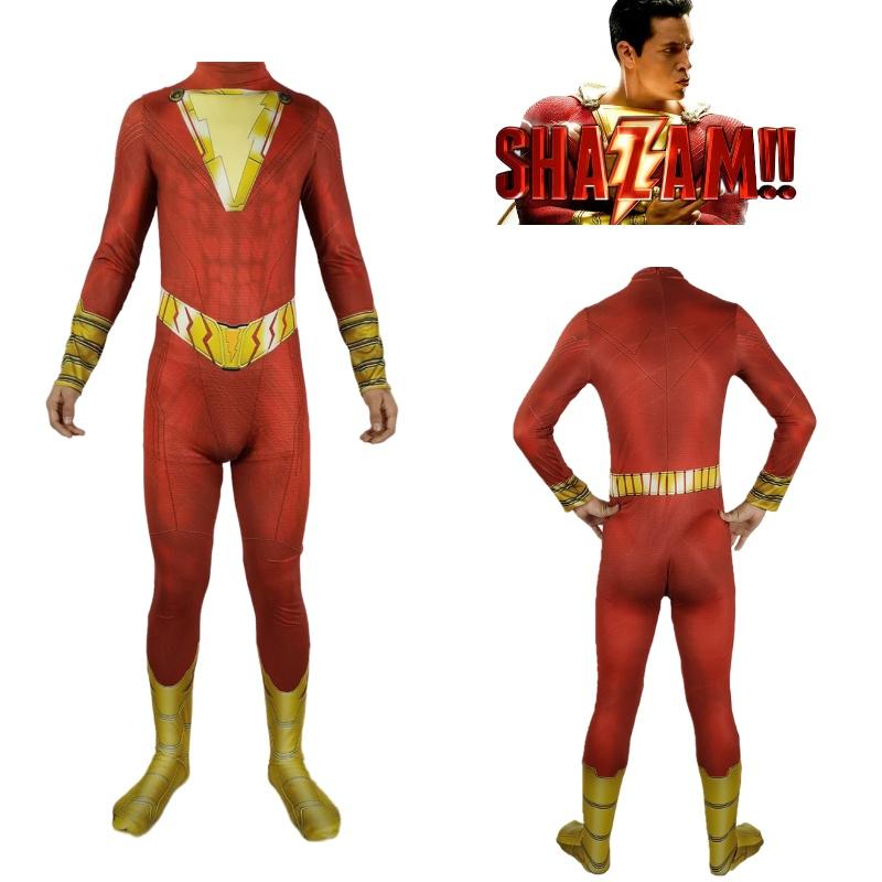 Golden Thunder Shazam Bodysuit Halloween Costume For Kids And Adults