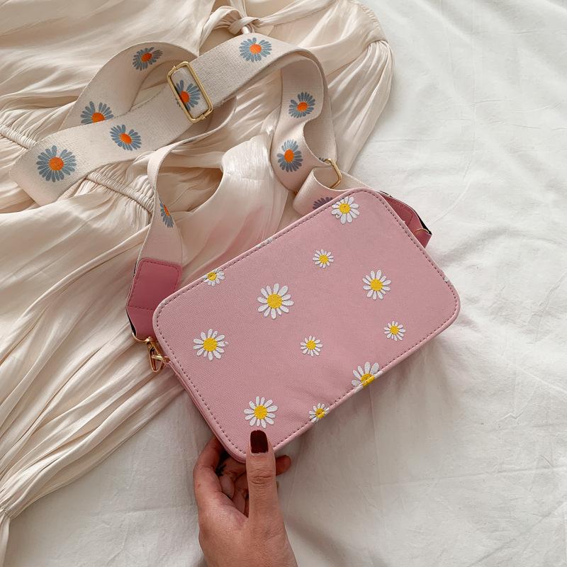 

Fashiable Women Bags Daisy Pattern Shoulder Bag Handbag Printed Small Square Bags Tote Classic Elegant Crossbody Shoulder Sac рожевий