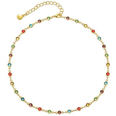 Collana Etnica Placcata Oro 18K con Zirconi Colorati, Lunghezza Regolabile