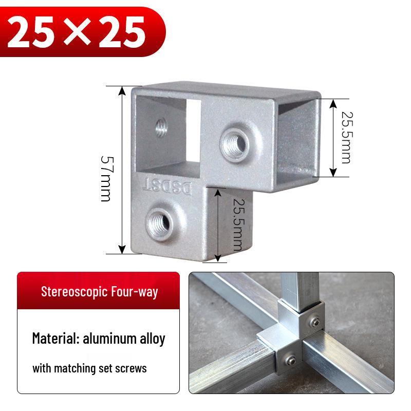 Galvanized Aluminum Alloy Square Tube Connector Fastener Joint, 20/25/30mm