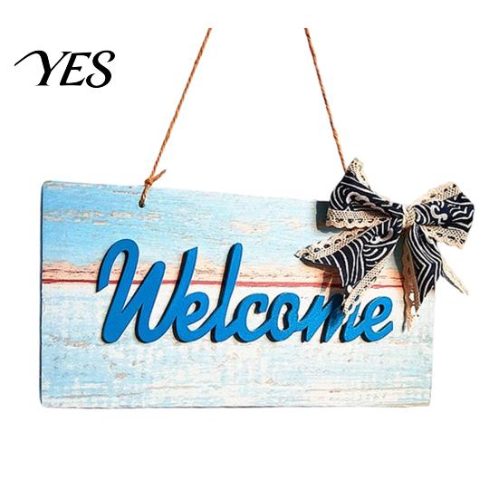 Ocean Themed Decor Welcome Decorative Sign, Wooden Mediterranean Retro Style Long-lasting Door Decoration Wall Mounted Sign for Indoor Outdoor