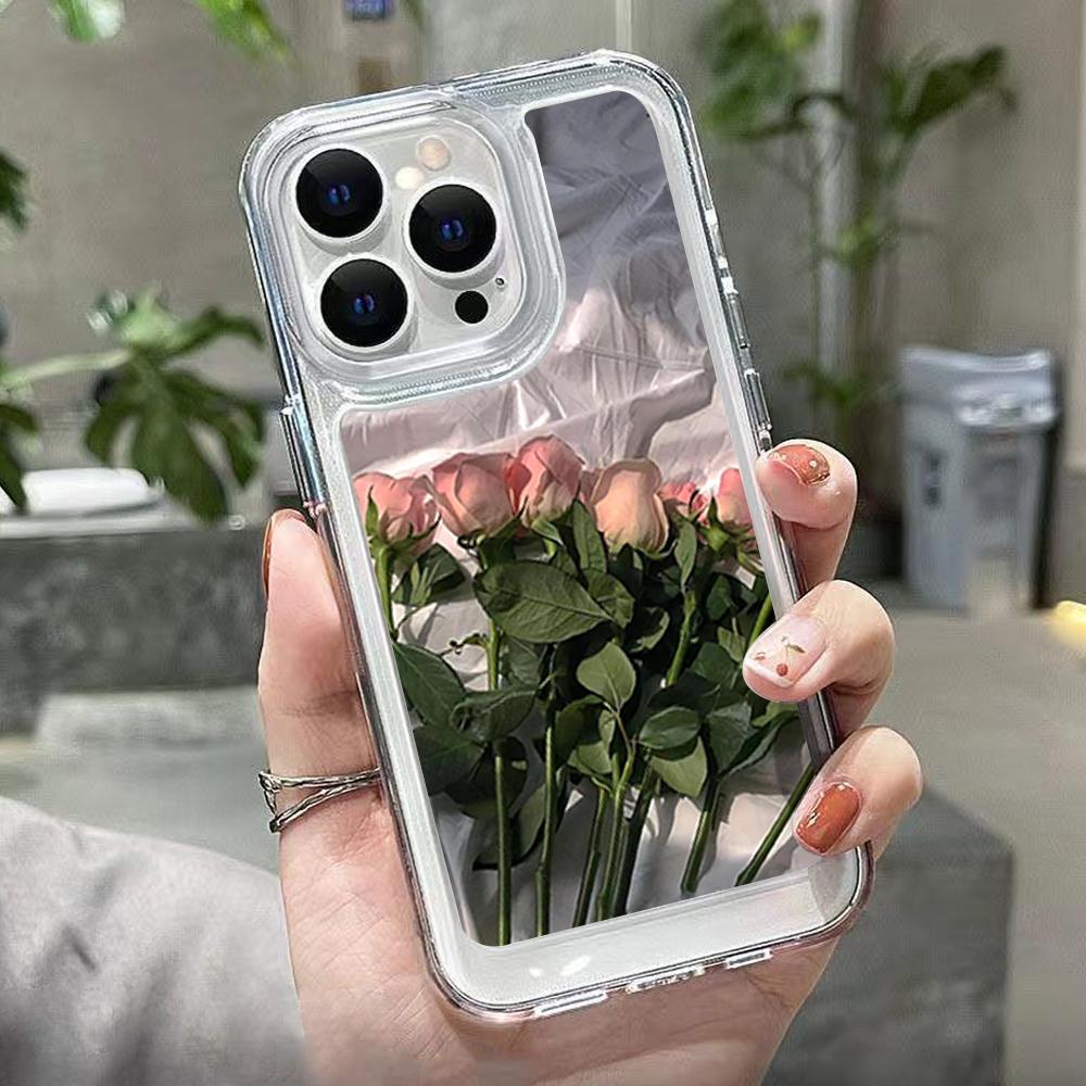 Rose Flower Phone Case For iPhone 14 Pro Case for iPhone 11 16 Pro 13 12 15 Pro Max XR XS X 7 8 SE Soft Shockproof Clear Cover