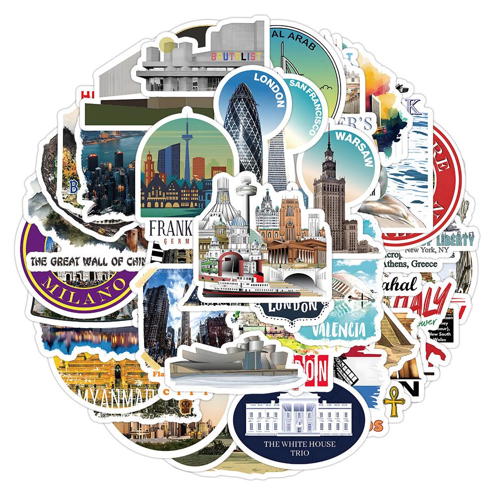 10/30/50pcs Cartoon World Famous City Landmark Building Stickers Decals DIY Scrapbooking Phone Guitar Diary Graffiti Sticker Toy