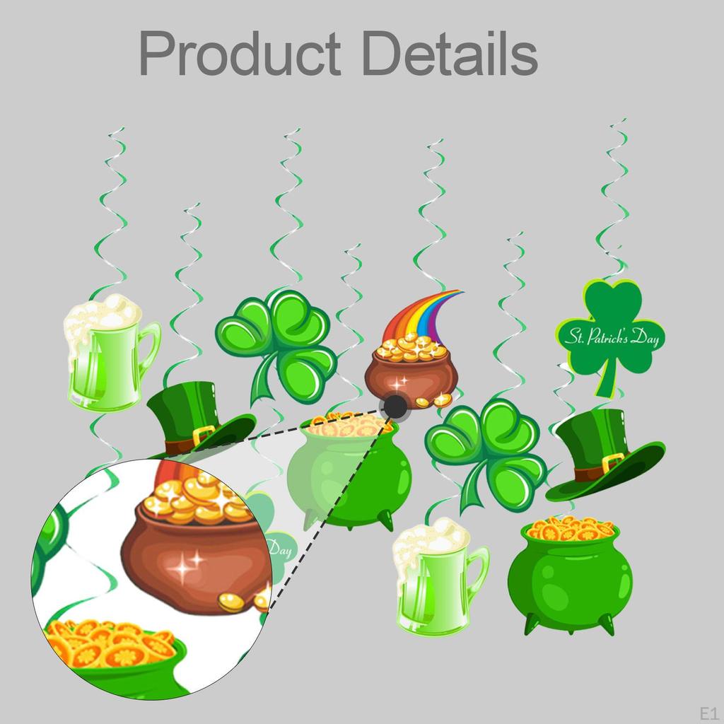 12Pcs ST. Patrick's Day Decorations Kit Hanging swirls Home Decor Sturdy Photo Props Shamrock Beer