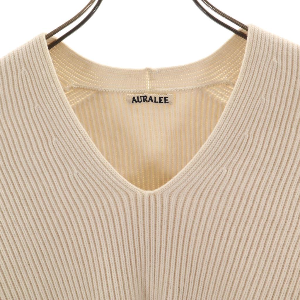 AURALEE made in Japan Long sleeve V neck sweater 1 beige Rib knit Women Used